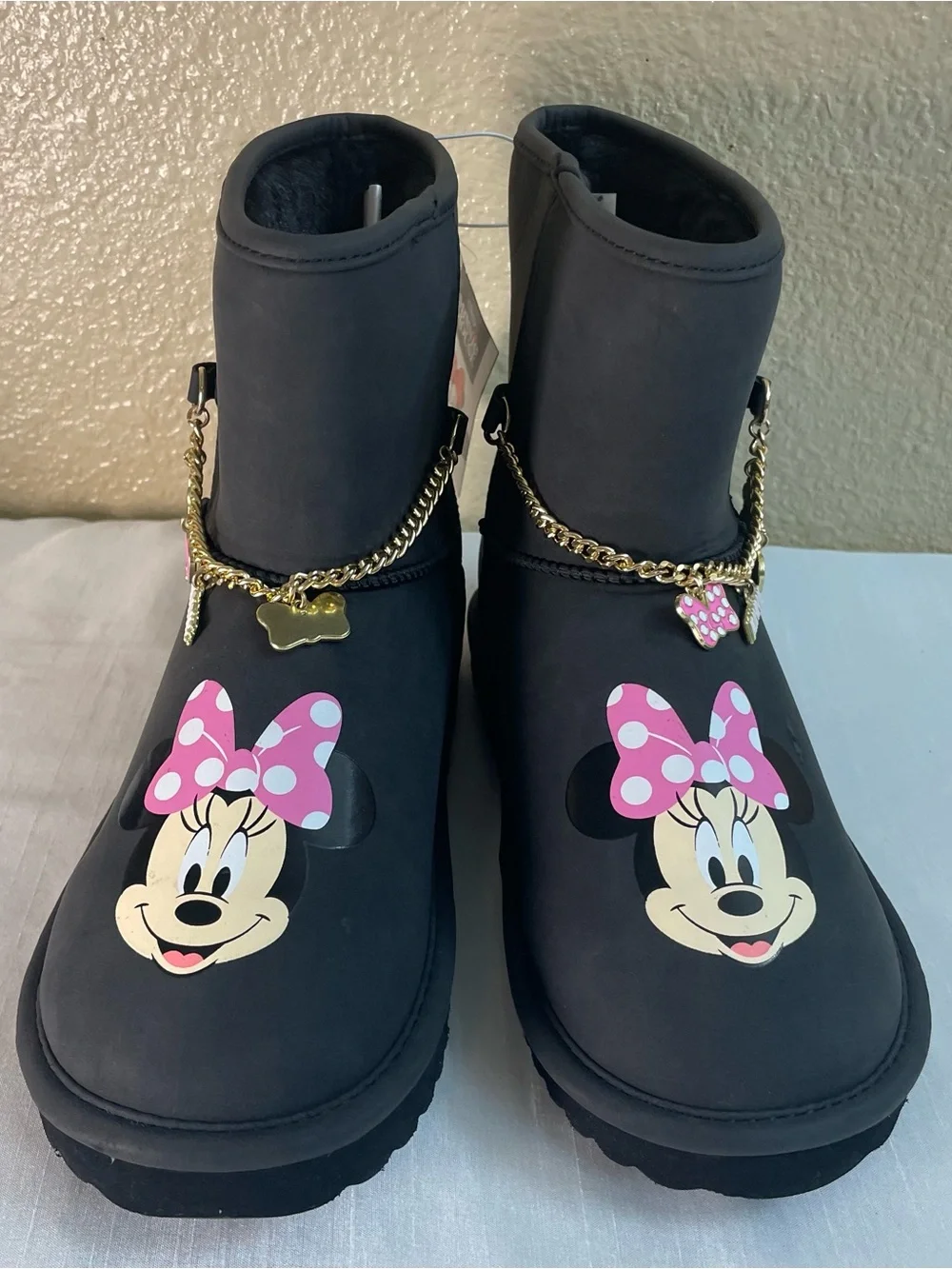 Disney Minnie Mouse Kids Charm Black Winter Boots Size 3 ( Little Girls)